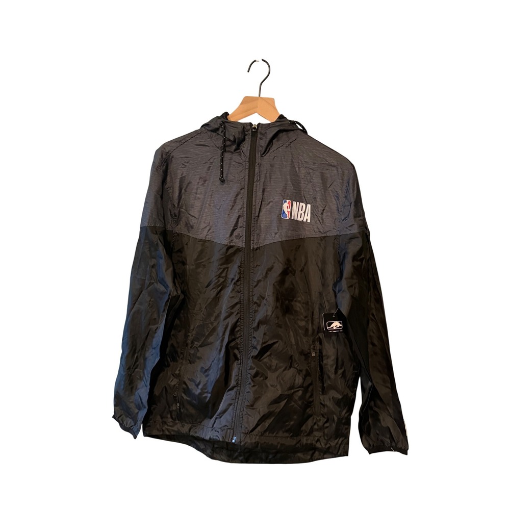 NBA Hooded Windbreaker Jacket Black Grey Full Zip Basketball Medium